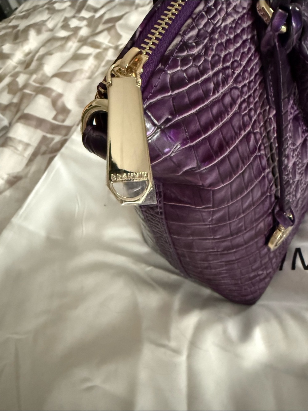 Brahmin Deep Purple Croc-Embossed Leather Satchel - Picture 2 of 7